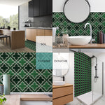 Carreau adhésif Vinyl Way : 8 carreaux adhésifs 20x20cm Inaya / Carreaux marocains / vert / pour douche, murs, sol, cuisine, salle de bain… - n°1