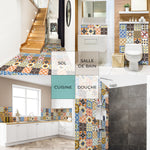 Piastrella adesiva Vinyl Way : 8 carreaux adhésifs 20x20cm Lolita / Carreaux de ciment multicolore / marron / pour douche, murs, sol, cuisine, salle de bain… - n°1