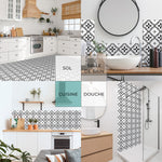 Baldosa adhesiva Vinyl Way : 8 carreaux adhésifs 20x20cm Juliette / Carreaux de ciment noir & blanc / noir / pour douche, murs, sol, cuisine, salle de bain… - n°1