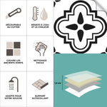 Baldosa adhesiva Vinyl Way : 8 carreaux adhésifs 20x20cm Juliette / Carreaux de ciment noir & blanc / noir / pour douche, murs, sol, cuisine, salle de bain… - n°2