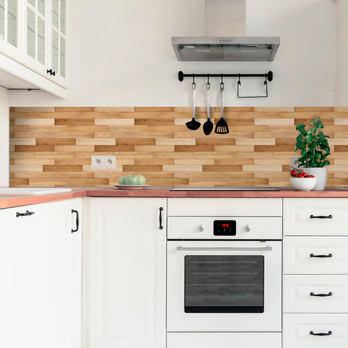 Vinyl Way - Collection Bois - carreaux adhésifs collés sur une crédence de cuisine