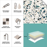 Carreau adhésif Vinyl Way : 8 carreaux adhésifs 20x20cm Irene / Terrazzo / blanc / pour douche, murs, sol, cuisine, salle de bain… - n°2