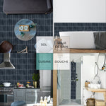Baldosa adhesiva Vinyl Way : 8 carreaux adhésifs 20x20cm Sautana / Zelliges Rectangles / bleu / pour douche, murs, sol, cuisine, salle de bain… - n°1