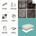 Carreau adhésif Vinyl Way : 8 carreaux adhésifs 20x20cm Mesa / Zelliges Carrés / noir / pour douche, murs, sol, cuisine, salle de bain… - n°2