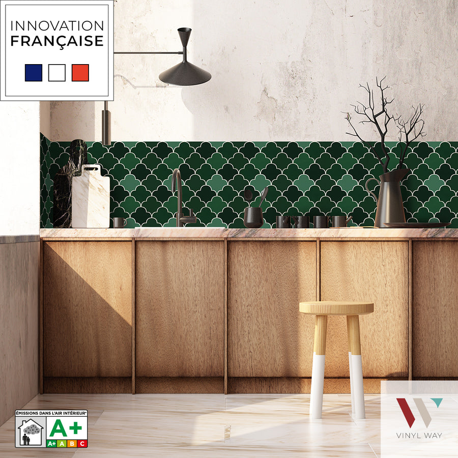 Carreaux adhésifs Vinyl Way : 8 carreaux adhésifs 20x20cm Louna / Carreaux marocains  / vert / pour douche, murs, sol, cuisine, salle de bain…