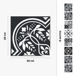 Carreau adhésif Vinyl Way : 8 carreaux adhésifs 20x20cm Anastasia / Carreaux de ciment - 10x10 / noir / pour douche, murs, sol, cuisine, salle de bain… - n°3