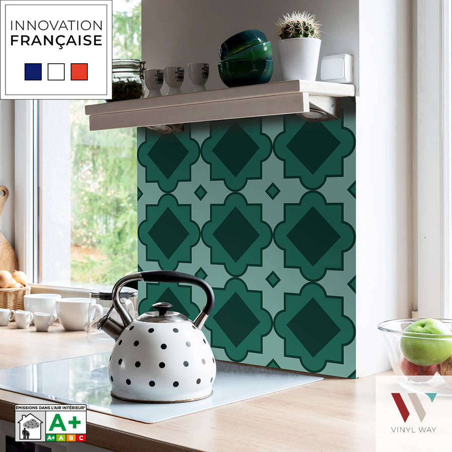 Piastrelle adesive Vinyl Way : 8 carreaux adhésifs 20x20cm Safa / Carreaux marocains  / vert / pour douche, murs, sol, cuisine, salle de bain…