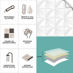 Piastrella adesiva Vinyl Way : 8 carreaux adhésifs 20x20cm Ligao / Abstrait - Origami / blanc / pour douche, murs, sol, cuisine, salle de bain… - n°2